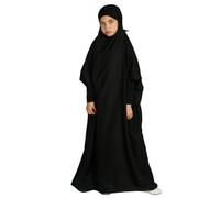 FYMNSI Vêtements de prière pour enfants filles - Robe musulmane une pièce - Manches longues - Robe de prière islamique avec hijab Dubaï - Robe arabe turque, Noir , 8-9 Ans