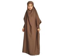 FYMNSI Vêtements de prière pour enfants filles - Robe musulmane une pièce - Manches longues - Robe de prière islamique avec hijab Dubaï - Robe arabe turque, café, 12- 13 ans