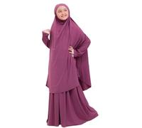 FYMNSI Vêtements de prière pour filles - Robe musulmane longue Khimar avec jupe - Robe de hijab arabe islamique - Robe de prière moyen-Orient Dubaï, lilas, 5-6 ans
