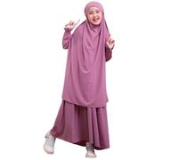 FYMNSI Vêtements de prière pour filles - Robe musulmane longue Khimar avec jupe - Robe de hijab arabe islamique - Robe de prière moyen-Orient Dubaï, Violet/rose., 3-4 ans