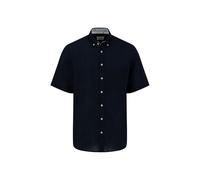 FYNCH-HATTON Chemise à manches courtes en mélange lin et coton avec poche de poitrine, bleu marine, XL