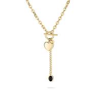 FYNCH-HATTON Collier Y avec pendentif en forme de cœur et cabochon en acier inoxydable, 45 cm, Acier inoxydable, Onyx