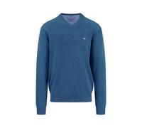 FYNCH-HATTON Fein Gestrickter V-Neck Baumwollpullover Azure/XL Pull-Over, Homme
