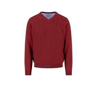 FYNCH-HATTON Pull en tricot fin en coton avec col en V, Garnet Red, M