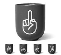 FYNGERS | Mi-doigt | Tasse avec signe de main | Gris | Tasse mate en porcelaine | Tasse à café ou tasse à thé parfaite | Super cadeau