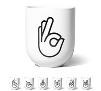 FYNGERS | OK | Tasse avec signe de la main | Tasse mate en porcelaine | Tasse à café ou tasse à thé parfaite | Super cadeau (OK)