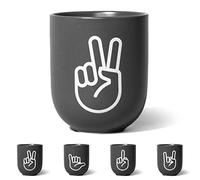 FYNGERS | PEACE, VICTORY | Tasse avec signe de main | Gris | Tasse mate en porcelaine | Tasse à café ou tasse à thé parfaite | Super cadeau (Peace)