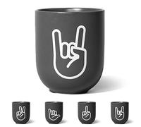 FYNGERS ROCK 'N' ROLL, POMMESGABEL | Gobelet avec poignée | Gris | Tasse mate en porcelaine | Tasse à café ou à thé parfaite | Super cadeau (Rock 'n' Roll)