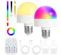 Fynokst Lot de 2 Ampoule Rechargeable Chargeur Magnétique sans fil et USB C avec Telecommande, Ampoules à Piles à intensité Variable avec Base Magnétique, Ampoule LED E27 Amovible, 5W, 2000mAh