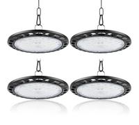 Fynokst Projecteur LED Industriel 100W, 12800LM UFO Eclairage Plafonnier LED Garage avec Chaine, 6000K Projecteur Intérieur, IP66 Étanche Éclairage de Plafond pour Garage Atelier Usine 4 Pièces