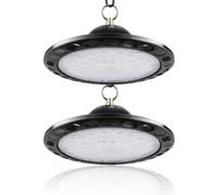 Fynokst Projecteur LED Industriel 100W, 12800LM UFO Eclairage Plafonnier LED Garage avec Chaine, 6000K Projecteur Intérieur, IP66 Étanche Éclairage de Plafond pour Garage Atelier Usine 2 Pièces