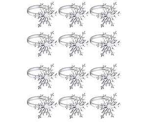 FYOBOT Anneaux de de Flocon de Neige 12 Pièces Anneaux de Porte-Serviettes de Flocon de Neige de Noël (Argent)