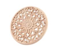 FYOBOT Appliques en Bois Rond De Sculpture De Fleurs Sculptées pour Décalque De Moulures en Bois Non-Peintes Meuble Armoire Figurine Décorative 15x15x0.8cm