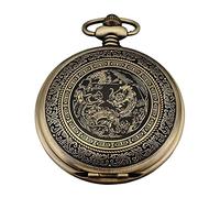 FYOBOT Montre de Poche a Quartz, analogique, boitier en Bronze, avec la Serie de Dragon WPK062