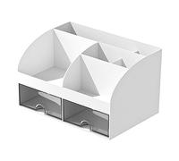FYOBOT Organiseur de Bureau - Organiseur de Bureau avec 6 Compartiments et 2 Petits Tiroirs, Bo?Te de Rangement de Bureau pour Porte-Stylos, T¨¦L¨¦Commande Blanche