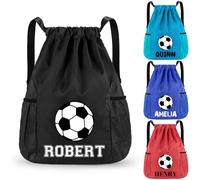 Fyore Sac à cordon personnalisé - Sac à dos en tissu Oxford avec cordon de serrage pour kits d'éducation physique, sport, école, natation, 30x12x41cm, Football et nom