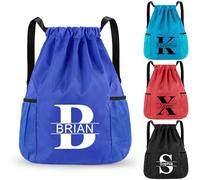 Fyore Sac à cordon personnalisé - Sac à dos en tissu Oxford avec cordon de serrage pour kits d'éducation physique, sport, école, natation, 30x12x41cm, Monogrammes