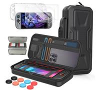 FYOUNG 5-en-1 Étui de Protection Kit d'accessoires pour Nintendo Switch 2(2025) - Pochette de Transport Rigide en EVA + Coque Cristal + 2 Verre Trempé + Capuchon stick + Cartouches de Jeu - Noir