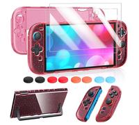 FYOUNG Switch 2 Coque et 2X Protection Ecran Kit d'accessoires pour Nintendo Switch 2 - Housse Anti-Rayures Rigide en PC, Protège-Écrans en Verre Trempé, Capuchon Joystick - Paillettes Rose