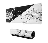 FYPDIYS Grand Tapis de Souris de Jeu en Fleurs de Cerisier Noir et Blanc, Tapis de Souris Japonais XL, Tapis de Bureau Long et Grand Tapis de Bureau avec Bords Cousus Base en Caoutchouc antidérapant,
