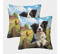 FYQTCIAN Border Collie Décor Taie d'oreiller 45x45cm Soft Géométrie Place Lot De 2 Housse Coussin pour Canapé Chambre Le Salon Taie Oreiller Animal Dog Housse De Coussin