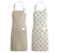 Fyrdm 2 Pièces Tablier De Cuisine Lin Réglable avec Poche,Tablier en Coton Et Lin Etanche,Chef De Cuisine en Coton et Lins per Barbecue,Préparation,Pâtisserie,Pique-Nique,Jardinage,Peinture,Artisanat