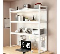 FYRDTNG Étagère de Bureau Réglable en Hauteur avec Panneau Perforé, Organisateur de Table en Acier au Carbone, Support de Rangement pour Foyer et Dortoir(White-3-Tier,140cm/55.1in)
