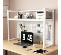 FYRDTNG Étagère de Bureau Réglable en Hauteur avec Panneau Perforé, Organisateur de Table en Acier au Carbone, Support de Rangement pour Foyer et Dortoir(White-Single Tier,140cm/55.1in)