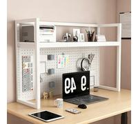 FYRDTNG Étagère de Bureau Réglable en Hauteur avec Panneau Perforé, Organisateur de Table en Acier au Carbone Robust, Support de Rangement Profond pour Dortoir(White-Single Tier,110cm/43.3in)