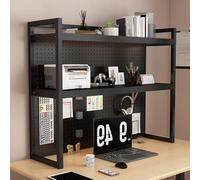 FYRDTNG Étagère de Bureau Réglable en Hauteur avec Panneau Perforé, Organisateur de Table en Acier au Carbone Robust, Support de Rangement Profond pour Dortoir(Black-2-Tier,80cm/31.5in)