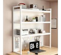 FYRDTNG Étagère de Bureau Réglable en Hauteur avec Panneau Perforé, Organisateur de Table en Acier au Carbone Robust, Support de Rangement Profond pour Dortoir(White-3-Tier,80cm/31.5in)