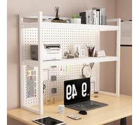 FYRDTNG Étagère de Bureau Réglable en Hauteur avec Panneau Perforé, Organisateur de Table en Acier au Carbone Robust, Support de Rangement Profond pour Dortoir(White-2-Tier,110cm/43.3in)