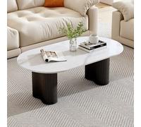 FYRDTNG Table Basse Ovale Moderne, Plateau en Pierre frittée avec Base nervurée, Table de Salon Minimaliste, Résistante aux Rayures & Facile à Nettoyer(Black,100cm/39.4in)