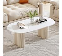 FYRDTNG Table Basse Ovale Moderne, Plateau en Pierre frittée avec Base nervurée, Table de Salon Minimaliste, Résistante aux Rayures & Facile à Nettoyer(White-C,100cm/39.4in)