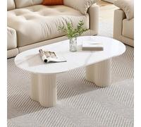 FYRDTNG Table Basse Ovale Moderne, Plateau en Pierre frittée avec Base nervurée, Table de Salon Minimaliste, Résistante aux Rayures & Facile à Nettoyer(White-A,120cm/47.2in)