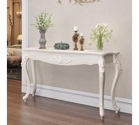FYRDTNG Table Console Entrée Étroite, Meuble Baroque Vintage Orné, Bord Doré, Table de Couloir en Bois Blanc, Table de Canapé Décorative pour Salon(Silver Trim,160cm/63in)