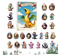 Fyrdyn Calendrier De Décompte Dinosaure | 2D Dinosaure Décoration De La Maison | Poupées Dragon Ornements Calendrier De Noël,Pour Arbre Fenêtre Bureau Voiture Étagère Couronnes Adolescents