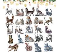 Fyrdyn Calendrier De L Avent De Noël,Compte à Rebours de 24 Jours pour les Fêtes | Décorations Figurines Chats 2D en Acrylique pour Salon École Appartement - Activité Familiale Quotidienne Fête