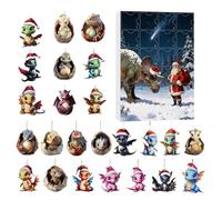 Fyrdyn Calendrier Du Compte À Rebours, 24 Jours 2D Pendentifs Dinosaures, Figurines Décoratives De Dragon De Noël Pour Décompte, Pour Arbre Fenêtre Porte Bureau Voiture Couronnes Salon Anniversaire