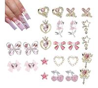 Fyrdyn Décoration Ongles,Fournitures pour Décorations d'Ongles 3D - Rubans Papillons Cœurs Cerises Fleurs Strass Étoiles pour Débutantes Femmes Accessoires Beauté des Ongles