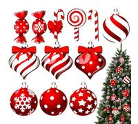 Fyrdyn Décorations De Noël Bonbons Rouge Et Blanc | 12 Pièces Ornements Boule De Noël en Bois À Plat - Fournitures De Fêtes pour Salle De Séjour Dortoir Bureau Salle De Classe Maison