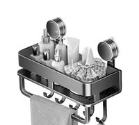 Fyrdyn Étagre à Ventouse - Étagère de Rangement avec Crochets Amovibles,Organisateur Plateau sans Perçage Range-Savon pour Maison Toilette Cuisine