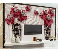 FYRHLH 3D Papier Peint Rote Blumen Grand sticker mural Salon Chambre Bureau Couloir Décoration Peinture Murale Moderne Décor Mural 430cm×300cm(LxH)