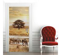 FYRHLH 3D Porte Muraux Auto-adhésif Stickers Zèbre de la savane Porte Autocollants 3d Papier Peint Vinyle étanche Porte Autocollants pour Salon Chambre Décoration L90 x H210cm