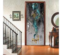 FYRHLH 3d Stickers Porte Cerf doré 3d Sticker Porte En Bois Auto-AdhéSif Mural De La Maison Stickers Muraux Chambre Salon Affiche Amovible Art Autocollants L77 x H200cm