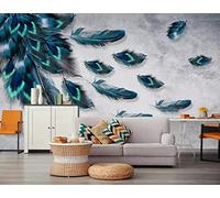 FYRHLH Papier peint mural blaue Feder Papier peint photo pour chambre d'enfant Décoration murale Poster géant en papier Chambre Moderne Décor 400cm×280cm(LxH)
