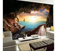 FYRHLH Papier Peint Panoramique 3D Holzbrücke zum Meer 3D Papier Peint Murales 3D pour Salon Chambre Restaurant Enfant Murale Moderne Décoration Mural 350cm×250cm(LxH)