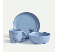 FYRKLÖVERN Disney Stitch & Angel Lot de 3 pièces, sous licence officielle, en faïence, tasse, assiette et bol (bleu)