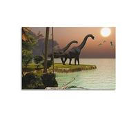 FYRN Poster de dinosaure avec 2 brachiosaures et dinosaures Profitez d'un beau coucher de soleil - Décoration murale rétro - Esthétique - Décoration d'intérieur - 30 x 45 cm - Sans cadre