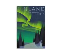 FYRN Poster de voyage vintage Finlande aurore boréale - Art mural - Décoration murale rétro - Esthétique - Décoration de chambre ou de bureau - 40 x 60 cm - Style sans cadre